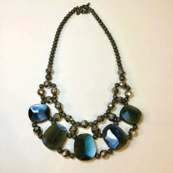 Vintage Express Womens Black Silver-tone Beads And Chunky Stones Bib Necklace OS - Picture 6 of 10